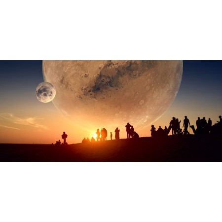 52x24 in Photographic Print Poster Planet Moon Human Sky Night Fantasy Sun Universe