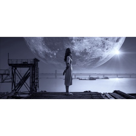 52x24 in Photographic Print Poster Fantasy Moon Girl Night Bank Light Sky Young