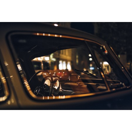 36"x24" Photographic Print Poster Mercedes Antique Retro Auto Night Valve Mirroring