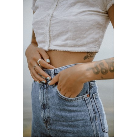 Photographic Print Poster Clothing Small Boobs Top Jeans Denim Hands Rings Tattoos