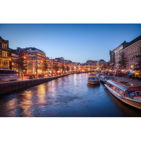 36x24 in Photographic Print Poster Canal Boats Buildings Reflection City Illuminated