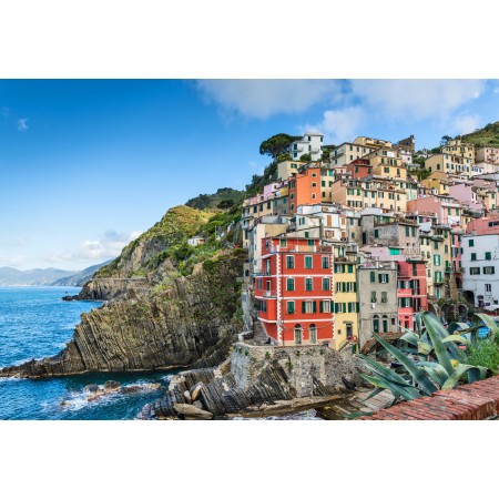 34x24 in Photographic Print Poster Coastal Village Sea Cliffs Steep Tower house