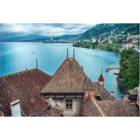 35x24 in Photographic Print Poster Castle Fortress Lake Sky Clouds City Switzerland