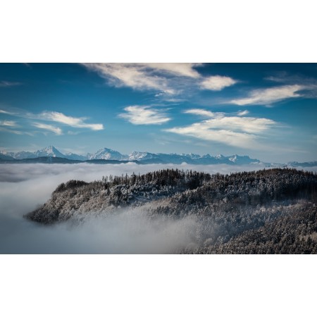 39x24 in Photographic Print Poster Mountains Clouds Peak Summit Foggy Fog Trees