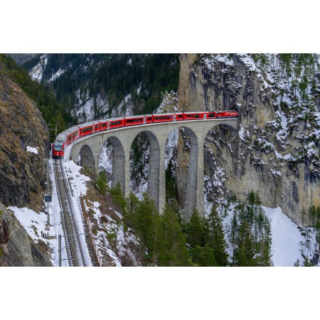 Poster Viaduct Train Bridge Arches Snow Trees Mountains