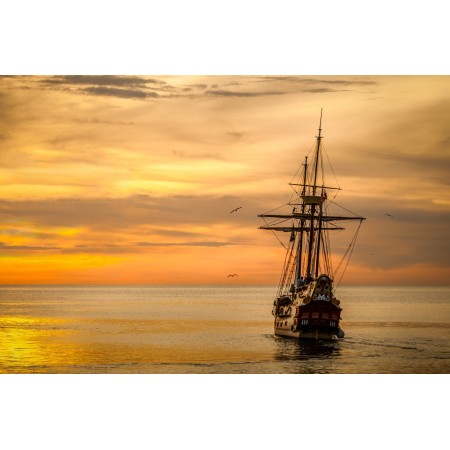 36"x24" Photographic Print Poster Sunset Sailing Boat Boat Sea Ship Orange Sunset