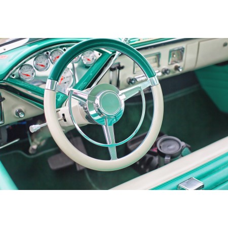 36"x24" Photographic Print Poster Vintage car Turquoise Interior Steering wheel
