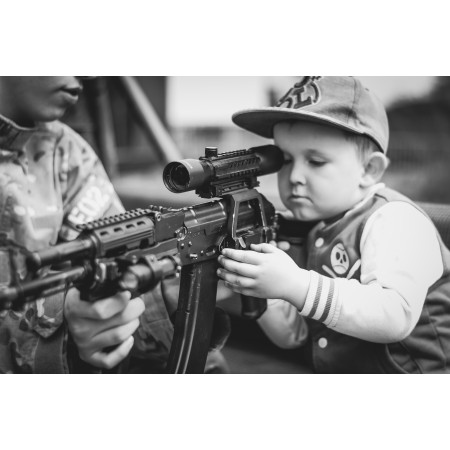 36"x24" Photographic Print Poster Boy Child Portrait Military Weapon Rifle Shoot
