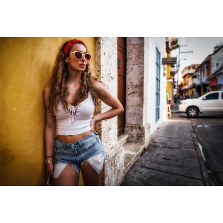 Poster Hot Girl Colombia Sunglasses Yellow Braless Urban