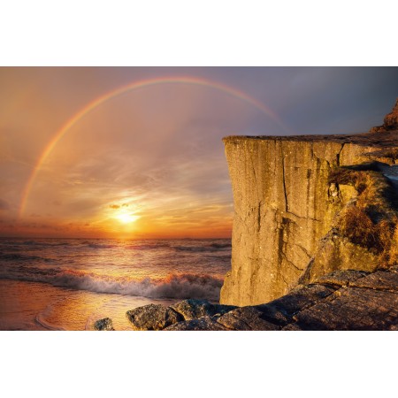36x24in Poster Landscape Fantasy Sea Rainbow Cliff Sun Wave