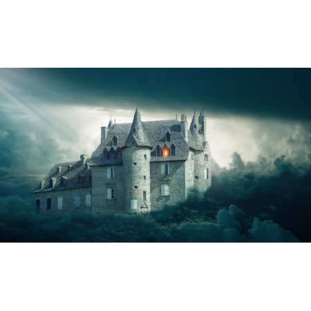 42x24in Poster Castle Clouds Sky Light Fantasy Dark Gothic Goth