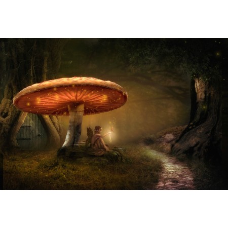 36x24in Poster Fantasy Fairy Forest Feenhaus Fee Light Fairytale