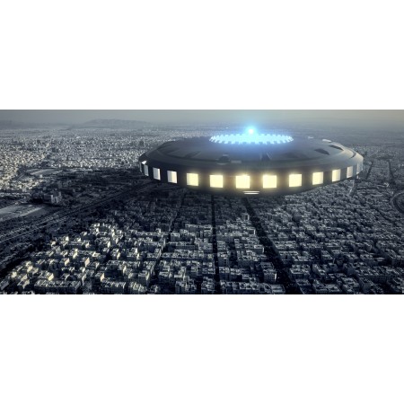 52x24in Poster Fantasy Ufo City Forward Surreal Spaceship