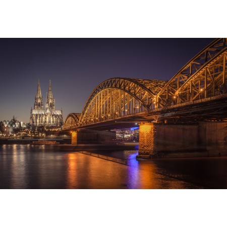 36x24in Poster Cologne Cathedral Bridge Night River