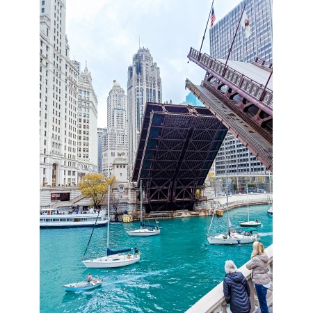 24x32in Poster Chicago City Building Bridge Boat Modern river