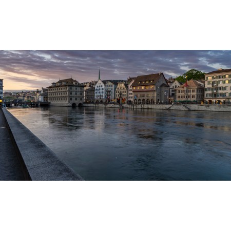 42x24in Poster River Building City Historic Center Switzerland
