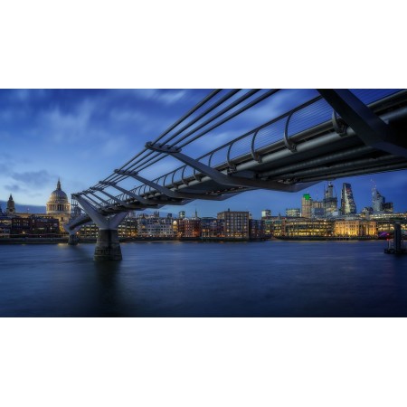 42x24in Poster London Blue Hour England Travel City Night Sky Bridge
