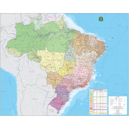 29x24in Poster Mapa de Brasil con sus estados y capitales