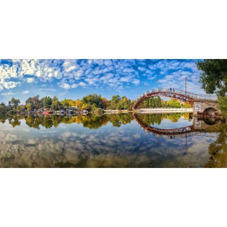 49x24in Poster Autumn River Bridge Park Ukraine Novomoskovsk