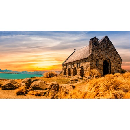 46x24in Poster Church Lake Building Architecture Stoneworks