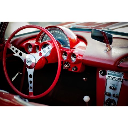 24x15in Poster Chevrolet Corvette Vintage Cars Cockpit Front Steering Wheel