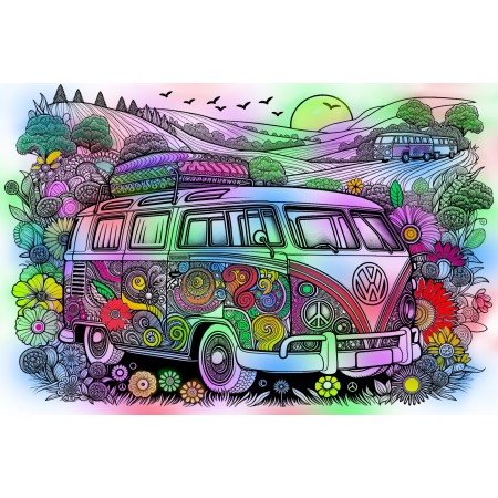 36x24in Poster Creative Exploration Coloring Giant Posters. Retro Waves and Floral Days Classic Volkswagen