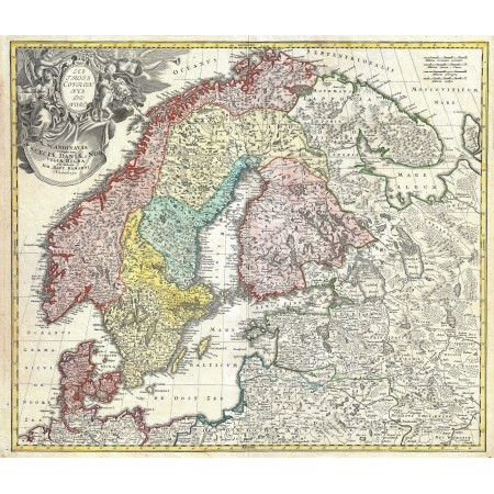 28x24in Poster Homann Map of Scandinavia Norway Sweden, Denmark Finland, Baltics - Geographicus 1730