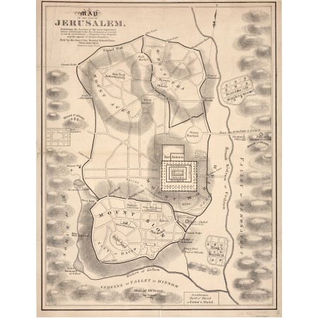24x31in Poster Map of the city of Jerusalem - exhibiting the location of the most important places mentioned in the New Testament, as correctly as can be ascertained.