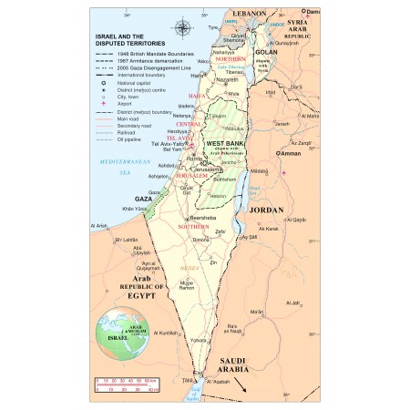 24x39in Poster Israel and the Disputed Territories map