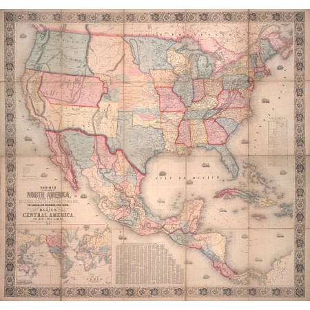 25x24in Poster New map of that portion of North America, exhibiting the United States and territories, the Canadas, New Brunswick, Nova Scotia, and Mexico, also Central America, and the West India Islands 1852