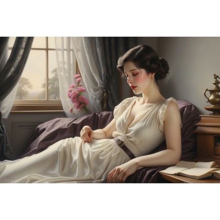 36x24in Poster A young woman sitting on a bed bride-to-be lost in thought