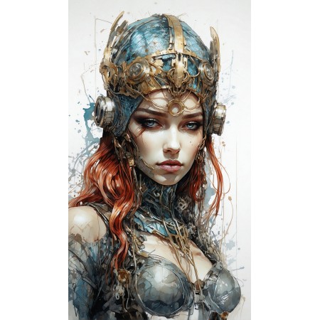24x42in Poster A curvy fantasy warrior woman. Cybernetic Muse