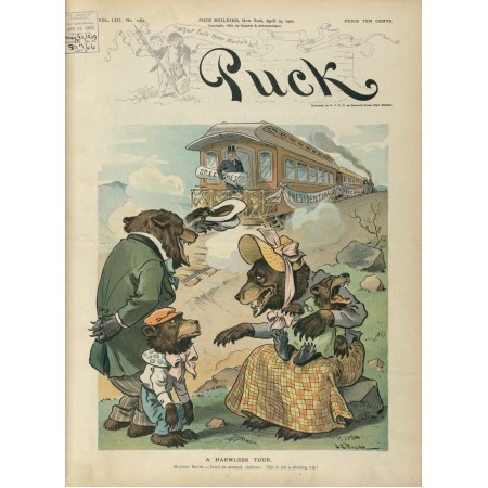 24x32in Poster Puck Magazine 1903. Mother Bruin Don't be alarmed, children! This is not a shooting trip!