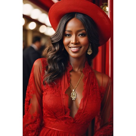 16x24in Poster Elegance in Red, glamorous super fashion model Naomi Campbell