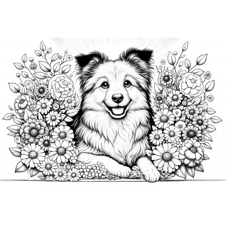 36x24in Poster Shetland Sheepdog Sheltie surrounded by an assortment of flowers Coloring posters