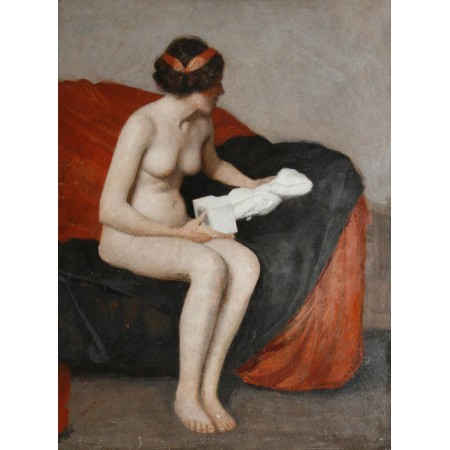 17x24in Poster William McGregor Paxton Seated nude with sculpture