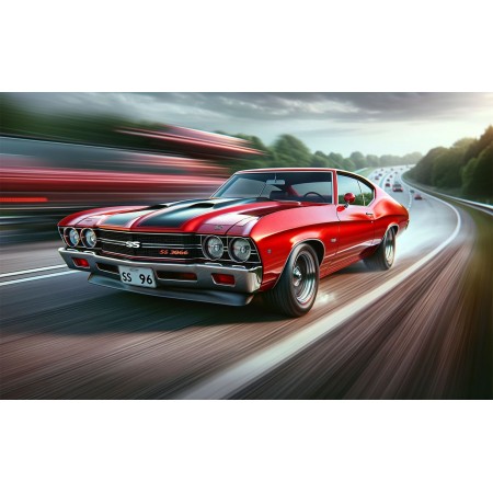 24x15in Poster Super Sport Muscle car SS 396 speeding on a highway muscle car in action