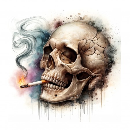 24x24in Poster Whispers of Mortality Skull with Cigarette