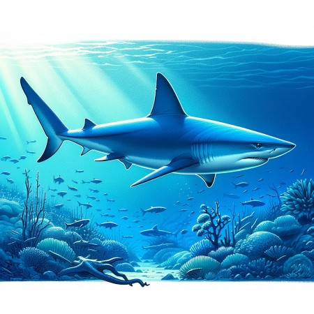 24x20in Poster Blue shark (Prionace glauca) off southern California