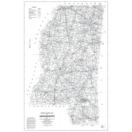 36x24in Poster Mississippi Highway Map with legend