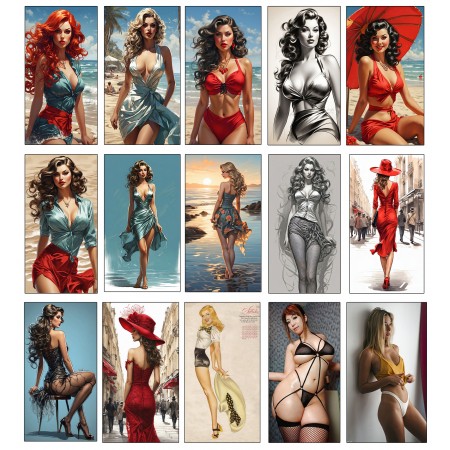 Timeless Allure Retro Pin Up Wall Collage Kit Vintage Posters Seductive Aesthetic for Living Room and Gallery Home Decor 15 pack