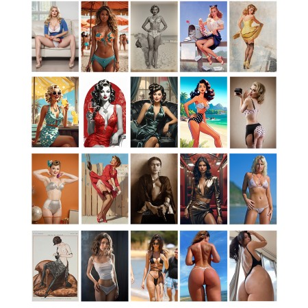 Allure Seductive Retro Pin Up Girls Wall Collage Vintage Posters Collection for Living Room and Gallery Home Decor 20 pack