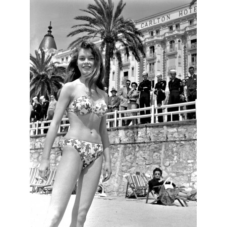 24x32in Poster Where The Allure of Retro Charm Meets Contemporary Glamour Brigitte Bardot Bikini Beach Photo Shoot