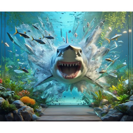 29x24in Poster Shark breaking through a glass barrier