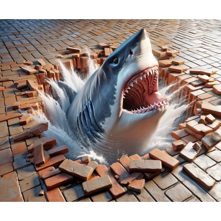 29x24in Poster A shark backing trough the brick floor