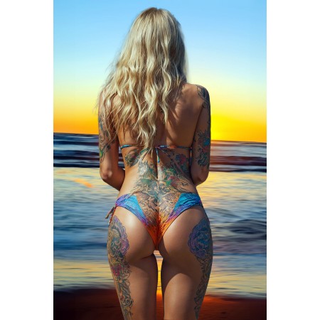 36x24in Poster Enigmatic Ink - Stunning Micro G-String Bikini Tattoos Model. Femail Body Art