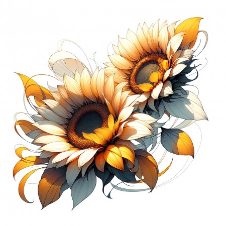 24x24in Poster Contemporary depiction of two sunflowers, perfect for modern decor