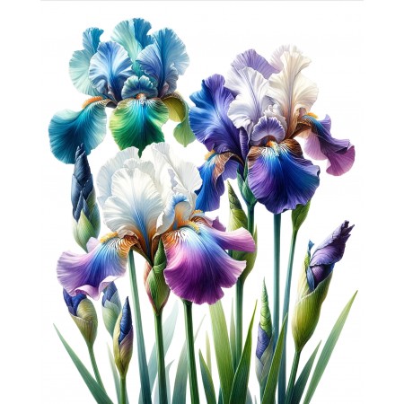 19x24in Poster Three multicolored irises, capturing the beauty of nature