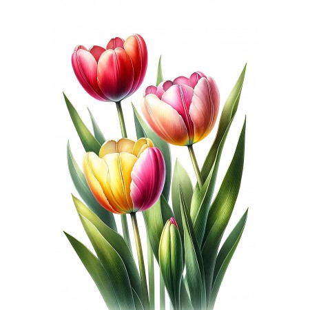 16x24in Poster Vibrant Multicolored Tulip Watercolor Art Print