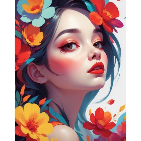 19"x24" Poster Portrait of a young woman Enchanting Floral Elegance Art Print